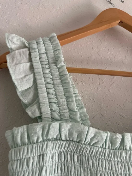 Express Mint Green Smocked Ruffle Strap Midi Dress - Picture 4 of 7